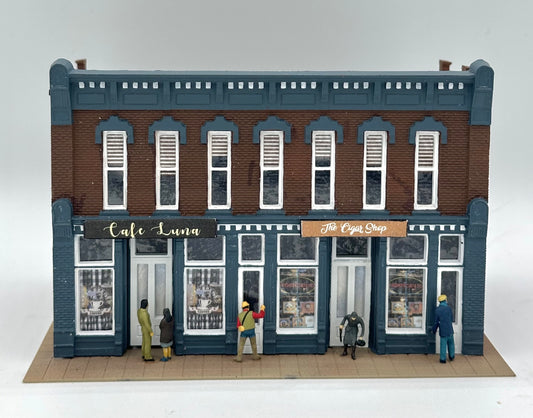 DPM HO Scale Fully Assembled High St. Block "Cafe Luna/The Cigar Shop " Lighted